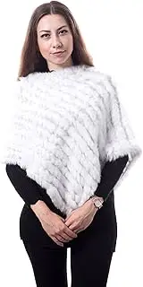 [QUEENSHOP] Women Knitting Rabbit Fur Poncho Knitting Rabbit Fur Cape Knitting Rabbit Fur Pullover Knitting Rabbit Fur Wrap Lady White