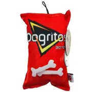 Dogritos Bones Chip Red Squeaky Crinkle Thrash Plush Toss Shake Dog Toy 8”