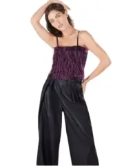 BCBGMAXAZRIA Antonia Fuax Feather Fringed Tube Top Womens Black Size XS