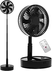 UN UNITEDTIME Foldable Fan Foldaway with Remote Control, 7200mAh Rechargeable Battery Powered Pedestal Fan for Camping, 4 Speed, Timer, Portable Table for Travel, Outdoor, Home (Black)