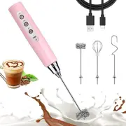 Pink Milk Frother Wand for Coffee, Frother Handheld Rechargeable Electric Whi...