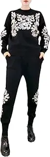 [UIOKLMJH] Autumn Winter Suit Set Women's Handmade Sequined Floral Knitting Sweater Tops Casual Pants Suit Set