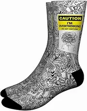 [SocratesArt] Overthinking Socks Funny Anxiety Gift Do Not Disturb Novelty Socks for Men Women Thinkers, White, One Size
