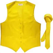 New Men's Formal Tuxedo Vest Waistcoat_1.5" skinny Necktie yellow prom wedding