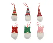 C294 6PCS Christmas White Beard Knitted Figure Faceless Old Man Doll Christmas Tree Pendant Long Hat Elf Cloth Doll
