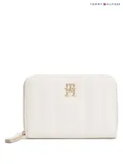 Tommy Hilfiger Cream Monogram Flag Quilted Zip-Around Purses (W60095) | $150