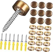 Zerodeko Self-Tapping Screws Set 16 Pieces Decorative Mirror Screws Caps Yellow Brass for Upholstery Furniture Cabinet Wall Mounting Easy Install Rustic to Modern