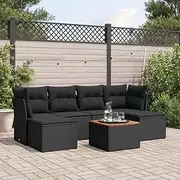 7 Piece Garden Sofa Set with Cushions Black Poly Rattan, Garden Furniture Sets