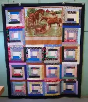 AF0009 Handmade by Seller Patchwork LOG CABIN QUILT TOP 52 x 64 HORSE unfinished