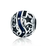 Silver plating Sparkling Galaxy Star Blue Beads Fit Women Bracelet Bangles DIY Jewelry
