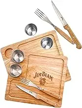 Jim Beam 2 Pack Steak Serving Set - Includes Steak Serving Boards, Forks, Knives, and Sauce Cups for 2