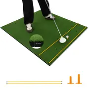 Costway 1.2×1.5m Golf Hitting Practice Mat Artificial Turf Lawn Grass Pad 2 Rubber Tees & Alignment Sticks Golf Training Aid