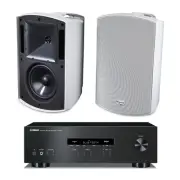 Klipsch AW-650 Indoor/Outdoor Speaker White and Yamaha R-S202 Stereo Receiver