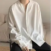 Long-Sleeve Notch Neck Plain Shirt White - M