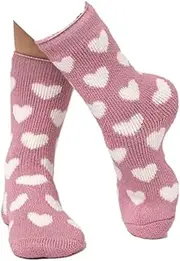 [HEAT HOLDERS] | SockShop | Ladies Winter Warm Thermal Slipper Socks with Gripper | Holly Design | Slip Resistant Grip Sole | TOG 2.34 | Women's UK 4-8 / US 5-9 | Jacquard Bold Heart Pink