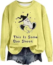 [Bokeley] Walking Dog Sweatshirts for Women 2024 Fall Halloween Oversize Sweatshirt Long Sleeve Casual Graphic Printed Tops Womens Halloween Costumes, Yellow-d, Medium