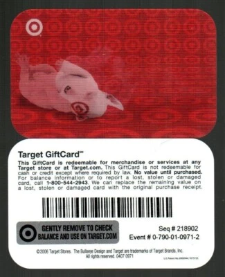 TARGET Bullseye Rolling Over ( 2007 ) Lenticular Gift Card ( $0 ) V1
