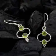 Gemsone Peridot 925 Silver Green Round Stud Earring For Women