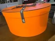 New HERMES EMPTY Box Oval Orange with ribbon 13x11x6 Hat/cap/bride a brac
