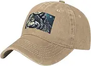 [FSCEV] Wolf Night Moon Adult Washed Cowboy Baseball Hat Truck Driver Hat Dad Hat Four Seasons Baseball Hat Natural, Natural, One size