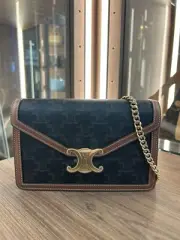 Celine Triomphe Canvas Calfskin Margo Wallet on Chain Tan