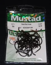 25 Pack Mustad Ultra Point 92553NPBN-50 Black Nickel Octopus Beak Hooks Size 5/0