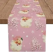 GAGEC Christmas Table Runner Santa Claus Merry Tree Snowflake Pink Long Runners for Winter Xmas Home Kitchen Dining Party Decor 13 x 72 Inch