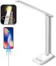 LED Desk Lamp, Battery Operated Cordless Table Lamp with 35 Adjustable Lights, USB Charging Port, Night Light &Smart Memory Function, Desk Light Office Lamp for Home, Bedroom, Reading (Silver White)