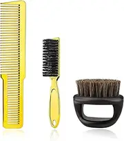 3 Pieces Barber Brush and Barber Comb Set, with Barber Blade Cleaning Brush Beard Brush Hair Cutting Comb, for Men Women Beauty Salons Home Use – Gold