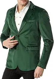 [SWJGLITTR] Mens One Button Velvet Blazer Solid Slim Fit Dinner Prom Suit Jacket Wedding Party Dinner Tuxedo Coat, Deep Green, L
