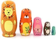 Matryoshka Russian Nesting Dolls 5 Piece Set Wooden Handmade Nesting Doll Animal Pattern Russian Matryoshka Creative Educational Toy Cute and Fun Gift (Color : A)