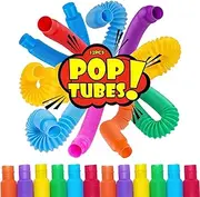 12 Pack Pop Tubes Sensory Toys with 6 Colors for Kids&Toddlers,Stress and Anxiety Relief Fidget Toy,Imaginative Play & Fine Motor Skills Learning,Tons of Ways to Play,Connect, Stretch, Twist & Pop