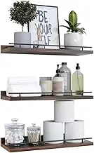 DelSol Floating Shelves with Metal Guardrail Set of 3, Wall Mounted Shelf for Wall Decor, Wall Shelves for Bedroom, Bathroom, Kitchen, Living Room, Plants, Picture Frames, Art (Brown)
