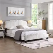 IHOMDEC Double Size Shell-Style Bed Frame Base Mattress Platform BEF04 Beige