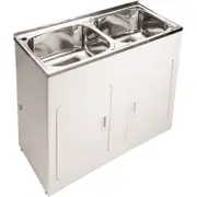1160*500mm (45L+45L) White Double Metal Laundry Tub Cabinet With 304 Stainless Steel Sink