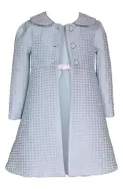 NEW Bonnie Jean Girls Size 4 "BLUE TEXTURED KINIT" Mesh Dress Coat Set NWT
