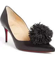 Christian Louboutin Pumps Konstantina Pointy Toe Shoes 36 Black Fringe Ball Heel