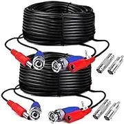 2-Pack 60ft Black Pre-Made All-in-One BNC Male to Male Video and Power Cable Wire Cord with RCA Connector for CCTV Security Camera
