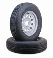 2 ROCKMAN Trailer Tire Rim ST205/75R15 8-Ply D 107M 5 Lug x 5" Silver Mod Rim