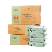 Cuddlies Bamboo Eco Nappies 3-8kg Infant Size 2 Small Bundle 150 Pack & Water Wipes 4 Pack