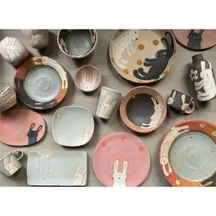 日本陶瓷作家長田惠可愛兔子手握杯馬克杯飯碗沙拉盆大象