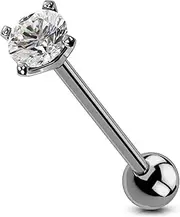 [OUFER Body Piercing] Tongue Bars G23 Solid Titanium Tongue Rings Shiny Clear CZ Tongue Barbells 14G Tongue Piercing Jewellery Tongue Ring for Women Men