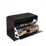 15 Pairs Shoe Cabinet Footwear Storage Bench W/3 Adjustable Tiers