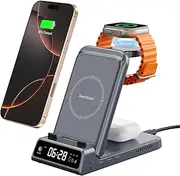 Wireless Charger for iPhone, SwanScout 703A, 3-in-1 Charging Station for iPhone 16e/16 Pro Max/16 Pro/15/14/13 Series, Charger Stand for Apple Watch Ultra 2/10/9/8/7/Air-Pods (Tech Gray)