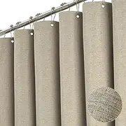 BTTN 78 Inch Long Shower Curtain - Linen Textured Heavy Duty Polyester Fabric Shower Curtain Set with 12 Plastic Hooks, Hotel Spa Neutral Curtains for Bathroom Showers and Bathtubs - 72x78 - Khaki/Tan