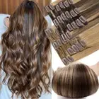 Double Wefts Thick Clip In Russian Remy Human Hair Extensions Balayage FULL HEAD