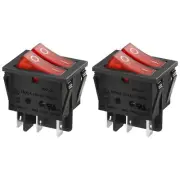 Heschen Double Rocker Switch SPST ON-OFF 6 Terminals Red light 16A 250VAC 2Pack