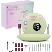 3 in 1 Cordless Nail Drill, Portable Electric Nail Clipper, Manicure Pedicure Polishing Shape Tool with Nail Drill Bits (Green)