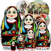 AEVVV Traditional Ukrainian Nesting Dolls Set 6 pcs - Matryoshka Dolls in Ukrainian Vyshyvanka Dress with Ukrainian Ornament - Russian Dolls Ukrainian Gifts