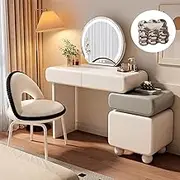 Vanity Table with Smart Mirror & Lighting,Extendable Dressing Desk 4 Drawers,Minimalist White&Grey,3 Stool Options(B,100cm)